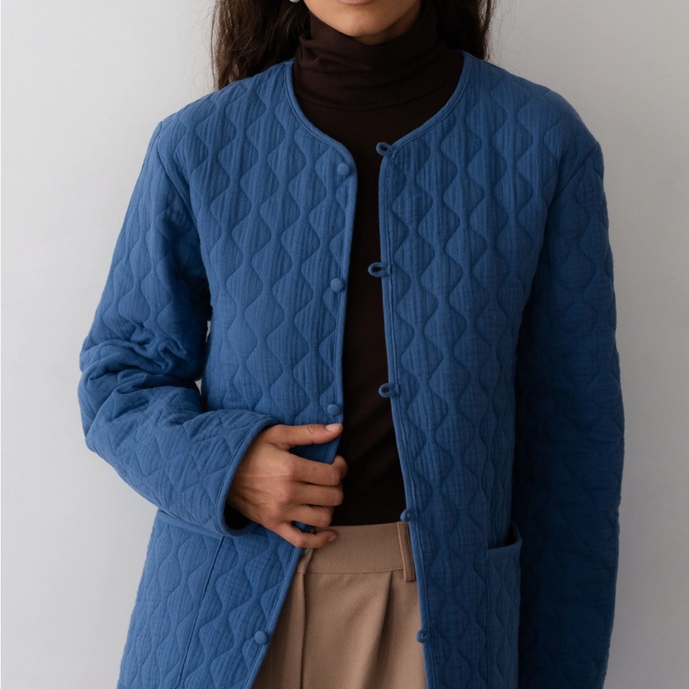DONNI. Brand New, Unopened, Blue Quilted Utility Jacket